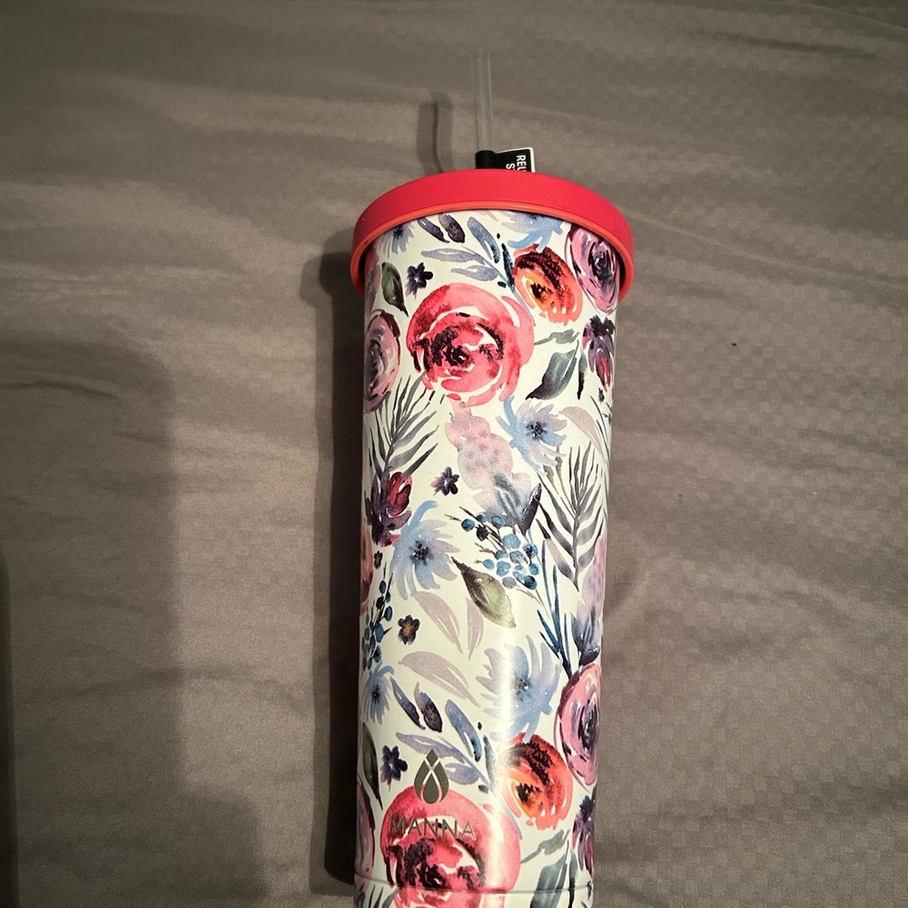 Vibrant Floral Tumbler with Straw - Red and Purple